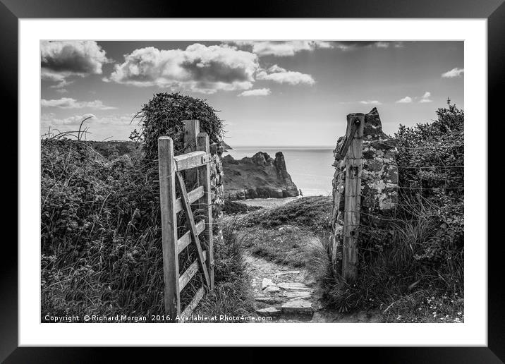 The Great Tor through the gate, Gower South Wales. Framed Mounted Print by Richard Morgan
