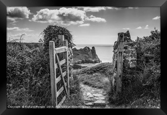 The Great Tor through the gate, Gower South Wales. Framed Print by Richard Morgan