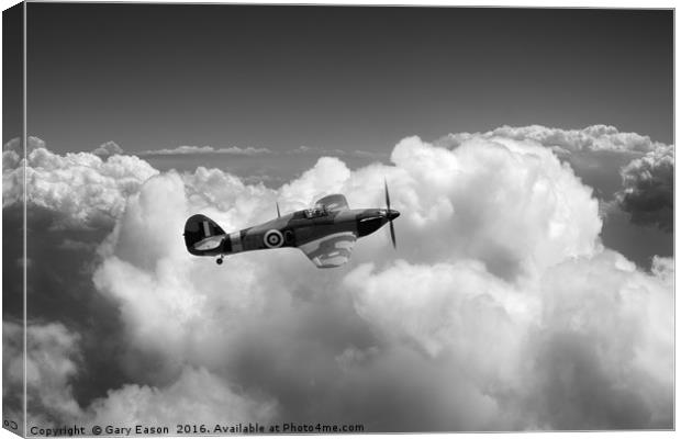 RAF Hawker Hurricane above clouds, B&W version Canvas Print by Gary Eason