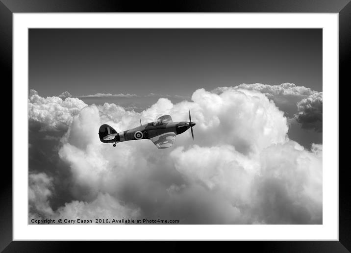 RAF Hawker Hurricane above clouds, B&W version Framed Mounted Print by Gary Eason
