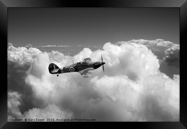 RAF Hawker Hurricane above clouds, B&W version Framed Print by Gary Eason