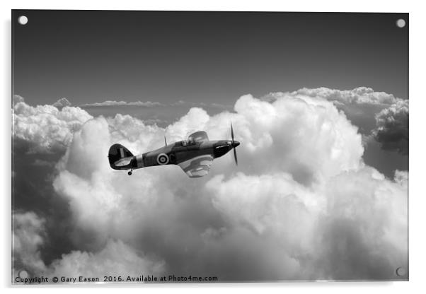 RAF Hawker Hurricane above clouds, B&W version Acrylic by Gary Eason
