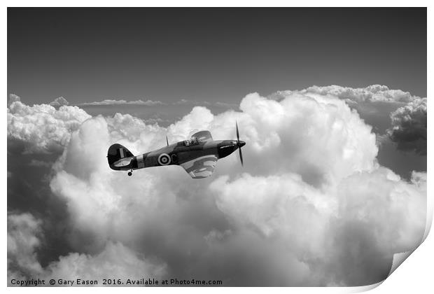 RAF Hawker Hurricane above clouds, B&W version Print by Gary Eason