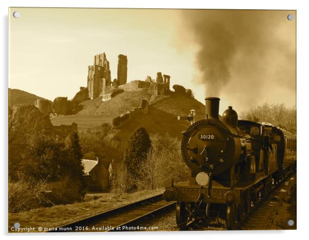 Steam Train at Corfe Castle, Dorset Acrylic by maria munn