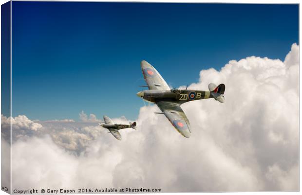 222 Squadron Spitfires above clouds Canvas Print by Gary Eason