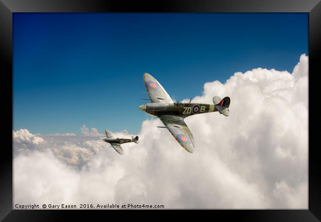 222 Squadron Spitfires above clouds Framed Print by Gary Eason