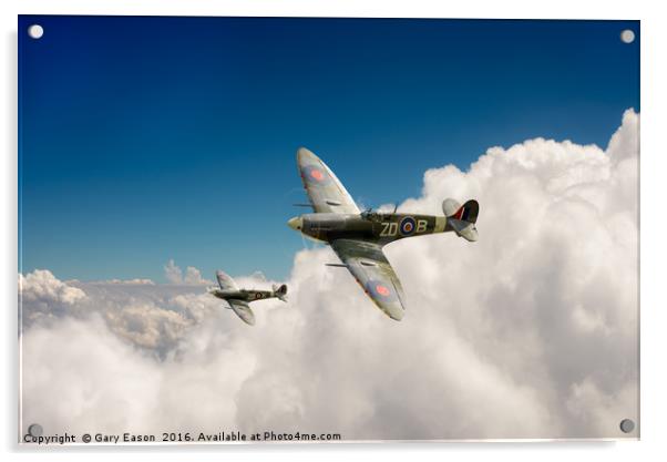 222 Squadron Spitfires above clouds Acrylic by Gary Eason