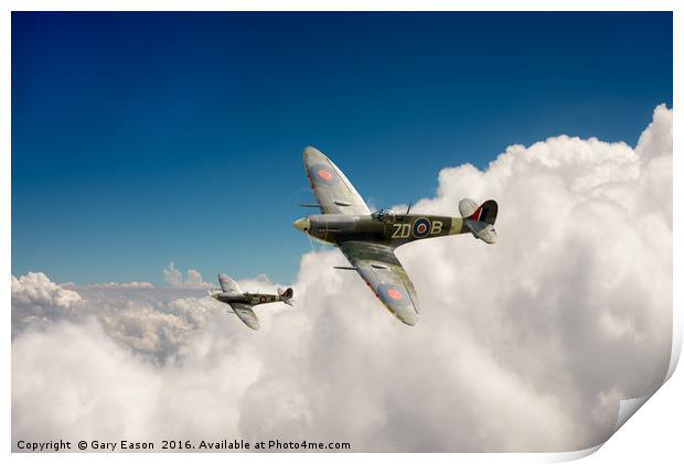 222 Squadron Spitfires above clouds Print by Gary Eason