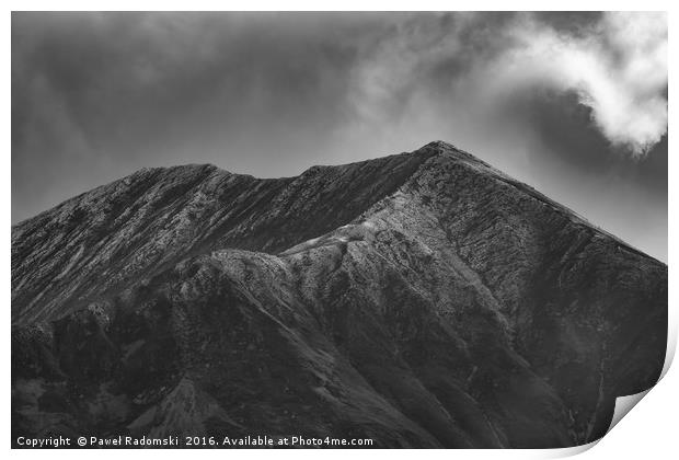 Lonely mountain under the dark clouds Print by Paweł Radomski