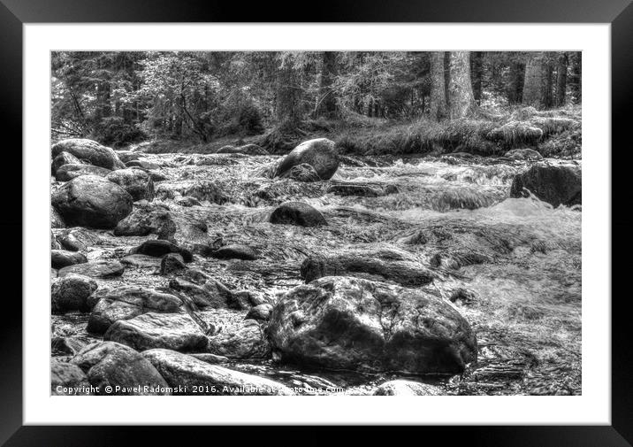 Black and white, HDR photo of mountain river Framed Mounted Print by Paweł Radomski