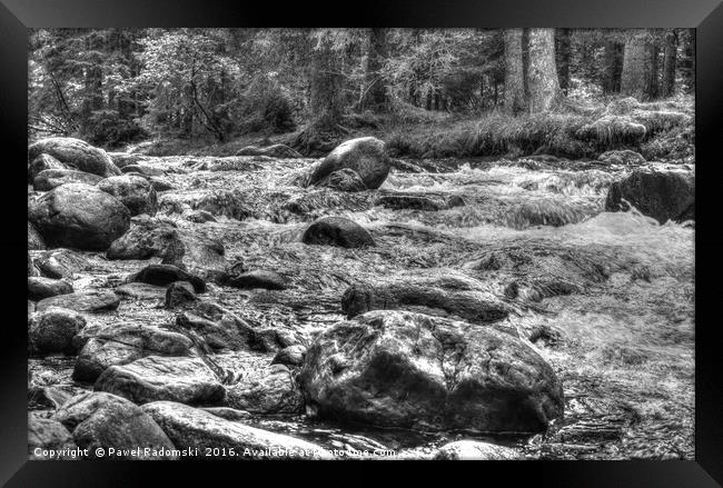 Black and white, HDR photo of mountain river Framed Print by Paweł Radomski