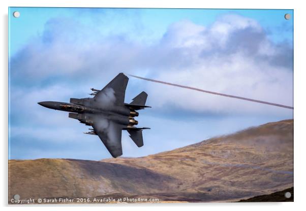 F15 Eagle in the Mach loop Acrylic by Sarah Fisher
