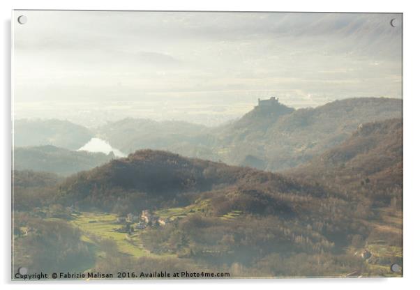 Autumnal landscape and fog over the castle Acrylic by Fabrizio Malisan