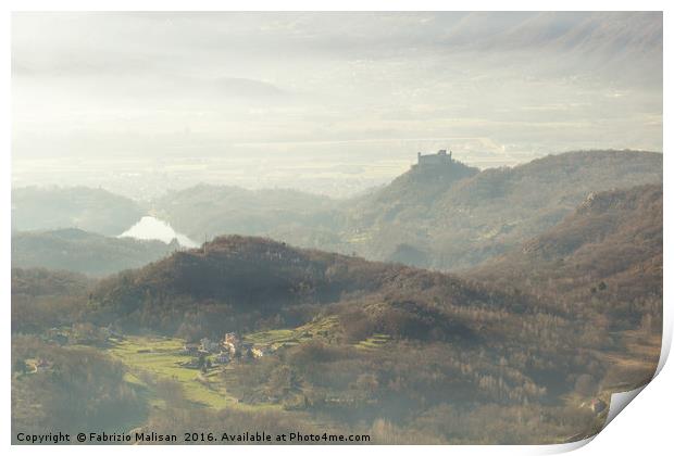 Autumnal landscape and fog over the castle Print by Fabrizio Malisan