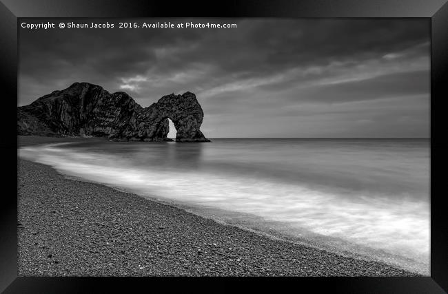 Durdle Door stormy morning  Framed Print by Shaun Jacobs