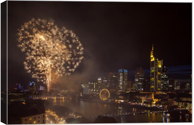 Fireworks over Frankfurt Canvas Print by Thomas Schaeffer