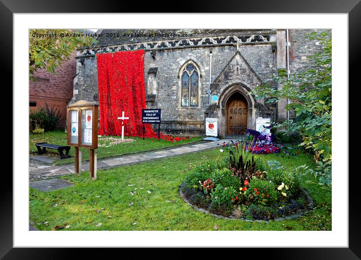 Warminster Town Hand-Knitted Poppies Framed Mounted Print by Andrew Harker