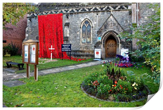 Warminster Town Hand-Knitted Poppies Print by Andrew Harker
