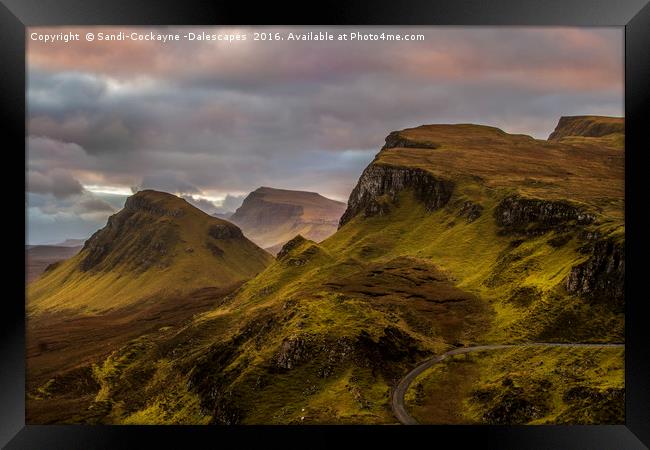 Pastel Pink Sky At The Quiraing Framed Print by Sandi-Cockayne ADPS
