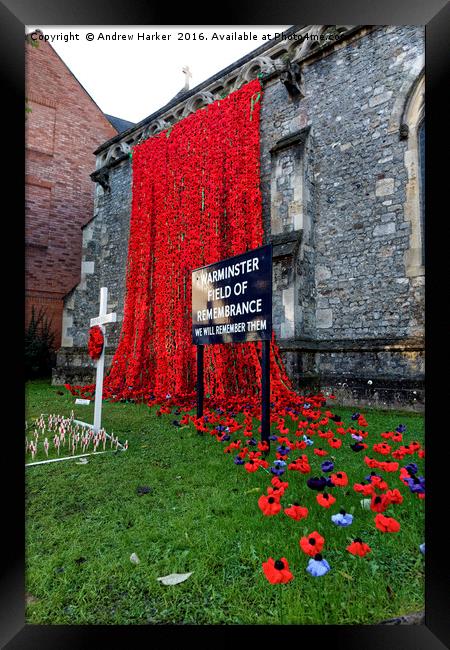 Warminster Town Hand-Knitted Poppies Framed Print by Andrew Harker