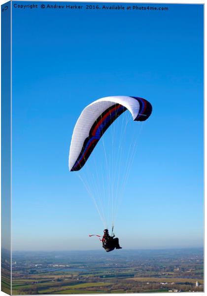 Paraglider, Westbury White Horse, Wiltshire, UK Canvas Print by Andrew Harker