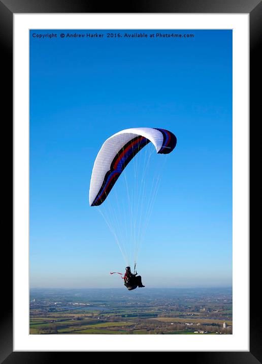 Paraglider, Westbury White Horse, Wiltshire, UK Framed Mounted Print by Andrew Harker