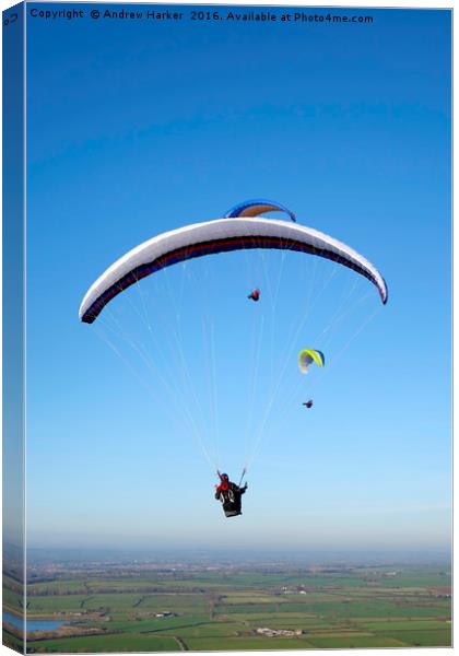 Paragliders, Westbury White Horse, Wiltshire, UK Canvas Print by Andrew Harker