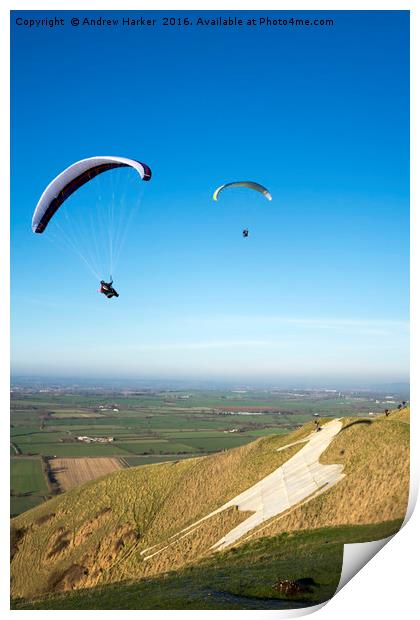 Paragliders, Westbury White Horse, Wiltshire, UK Print by Andrew Harker