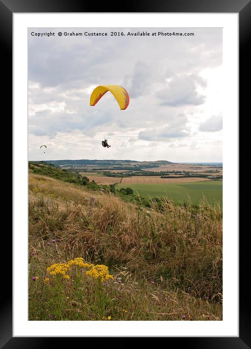 Dunstable Downs Paragliding Framed Mounted Print by Graham Custance
