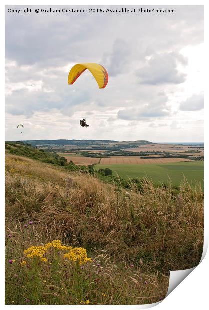 Dunstable Downs Paragliding Print by Graham Custance