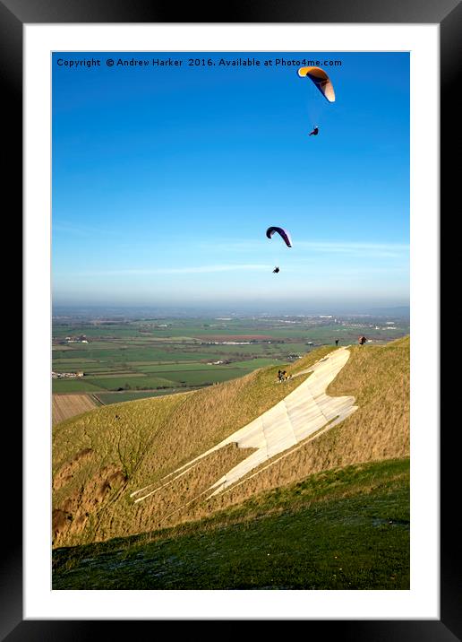 Paragliders, Westbury White Horse, Wiltshire, UK Framed Mounted Print by Andrew Harker
