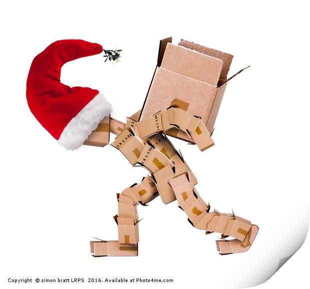 Christmas character carrying a large box  Print by Simon Bratt LRPS