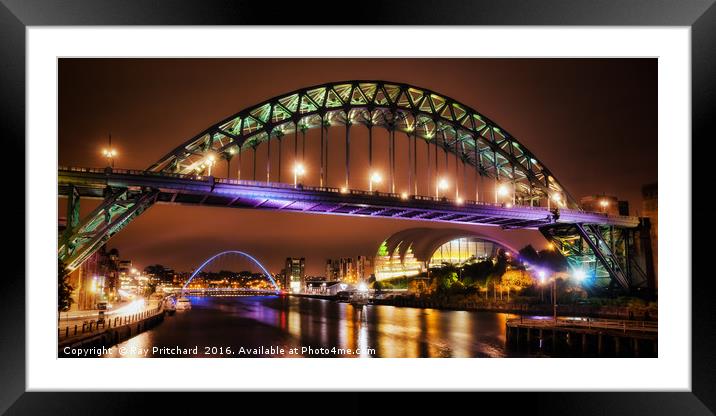 Tyne Bridge at Night Framed Mounted Print by Ray Pritchard