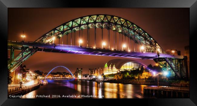 Tyne Bridge at Night Framed Print by Ray Pritchard