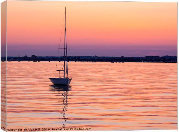 Orange and purple sunset over Poole Harbour Canvas Print by Alan Hill