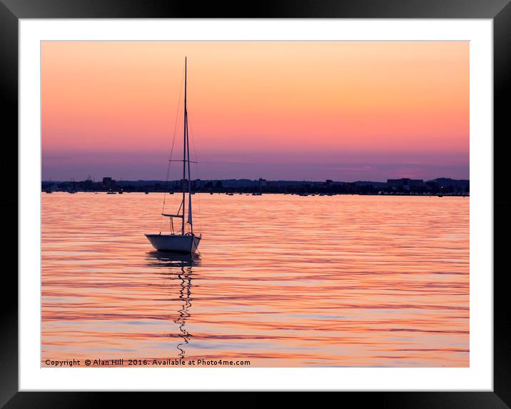 Orange and purple sunset over Poole Harbour Framed Mounted Print by Alan Hill