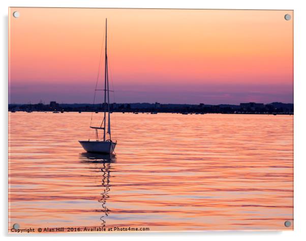 Orange and purple sunset over Poole Harbour Acrylic by Alan Hill