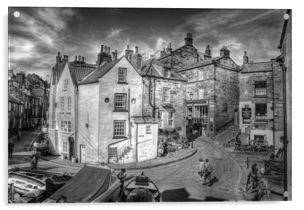 ROBIN HOODS BAY VILLAGE 2011 black and white Acrylic by Martin Parkinson