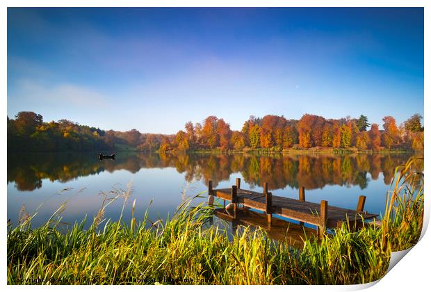 Still waters of a lake in autumn Print by Alan Hill