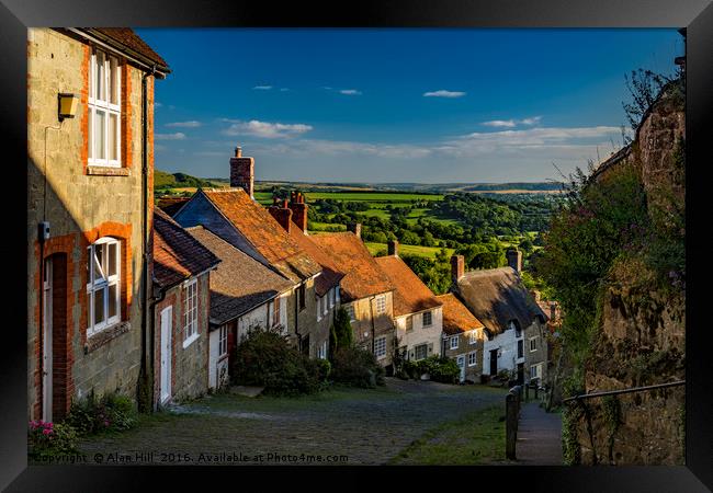 Gold Hill in the village of Shaftesbury, Dorset Framed Print by Alan Hill