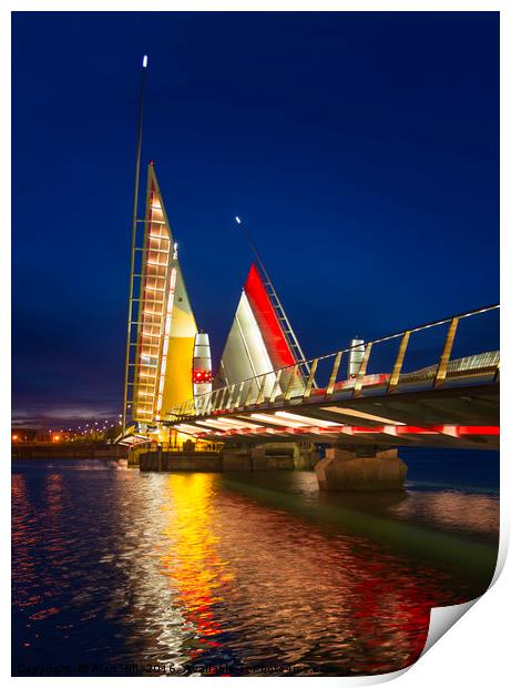 Twin Sails lifting bridge and reflections, Poole H Print by Alan Hill