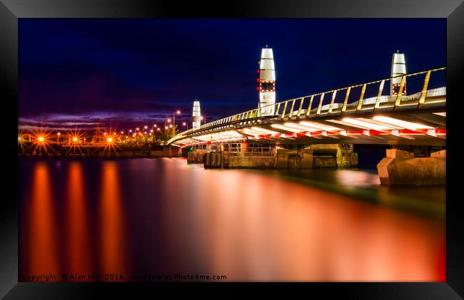 Twin Sails lifting bridge and reflections, Poole H Framed Print by Alan Hill