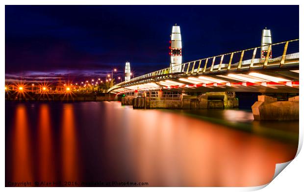 Twin Sails lifting bridge and reflections, Poole H Print by Alan Hill