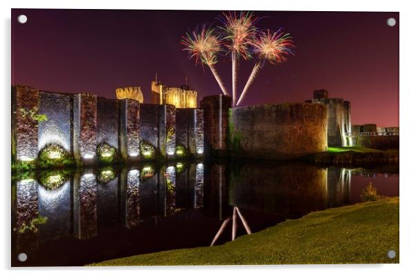 Caerphilly castle fireworks Acrylic by Dean Merry
