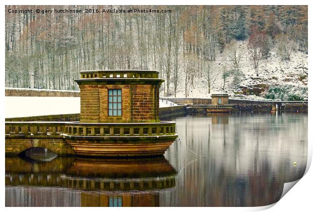ladybower reservior valce houses snow Print by gary hutchinson