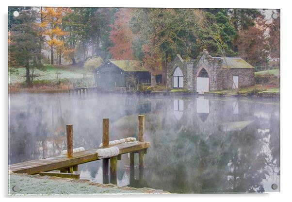 Misty Boathouse Acrylic by Roger Green