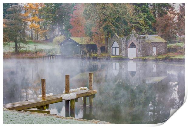 Misty Boathouse Print by Roger Green
