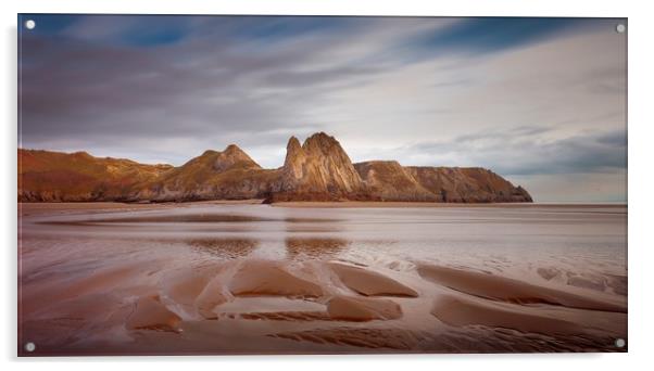 Sand ridges on Three Cliffs Bay Acrylic by Leighton Collins