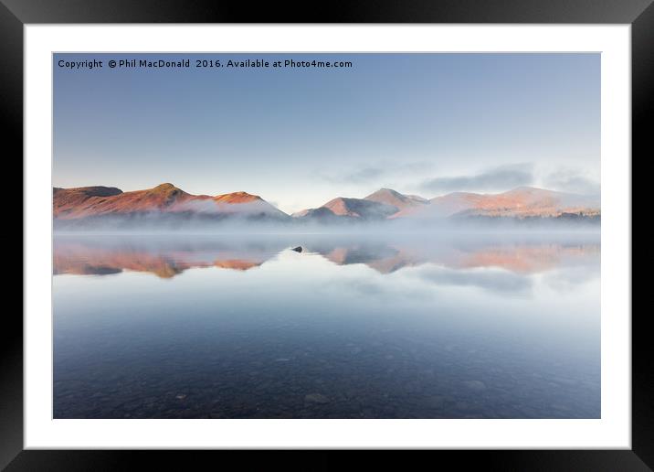 Misty Morning at Derwentwater, Cat Bells at Dawn Framed Mounted Print by Phil MacDonald