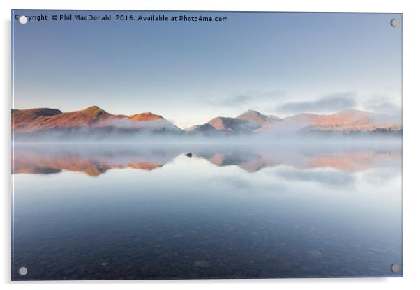 Misty Morning at Derwentwater, Cat Bells at Dawn Acrylic by Phil MacDonald